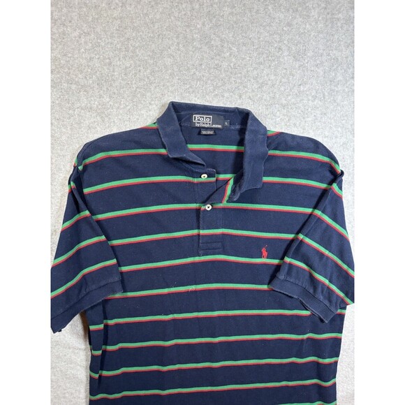 Polo by Ralph Lauren Polo Shirt Men's L Short Sleeve Blue Red Green Stripe - Picture 2 of 9